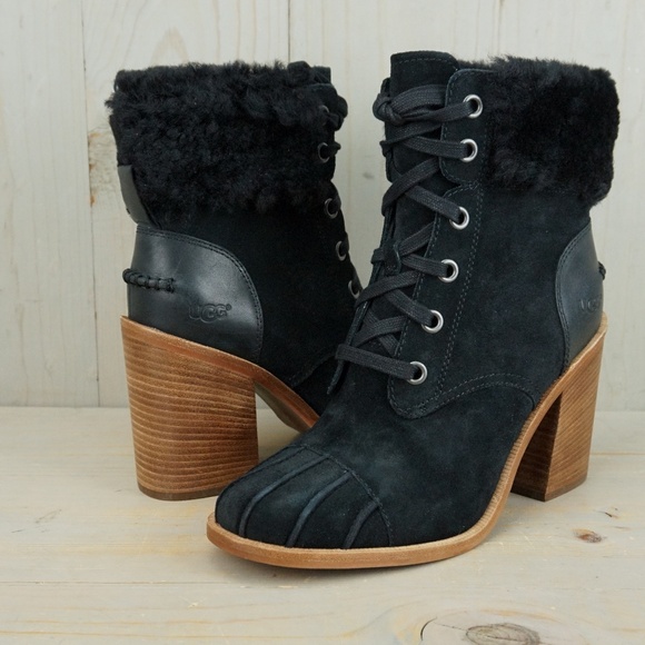 UGG JAXON BLACK FUR CUFF SUEDE BOOTS US 10 NIB - Picture 1 of 5